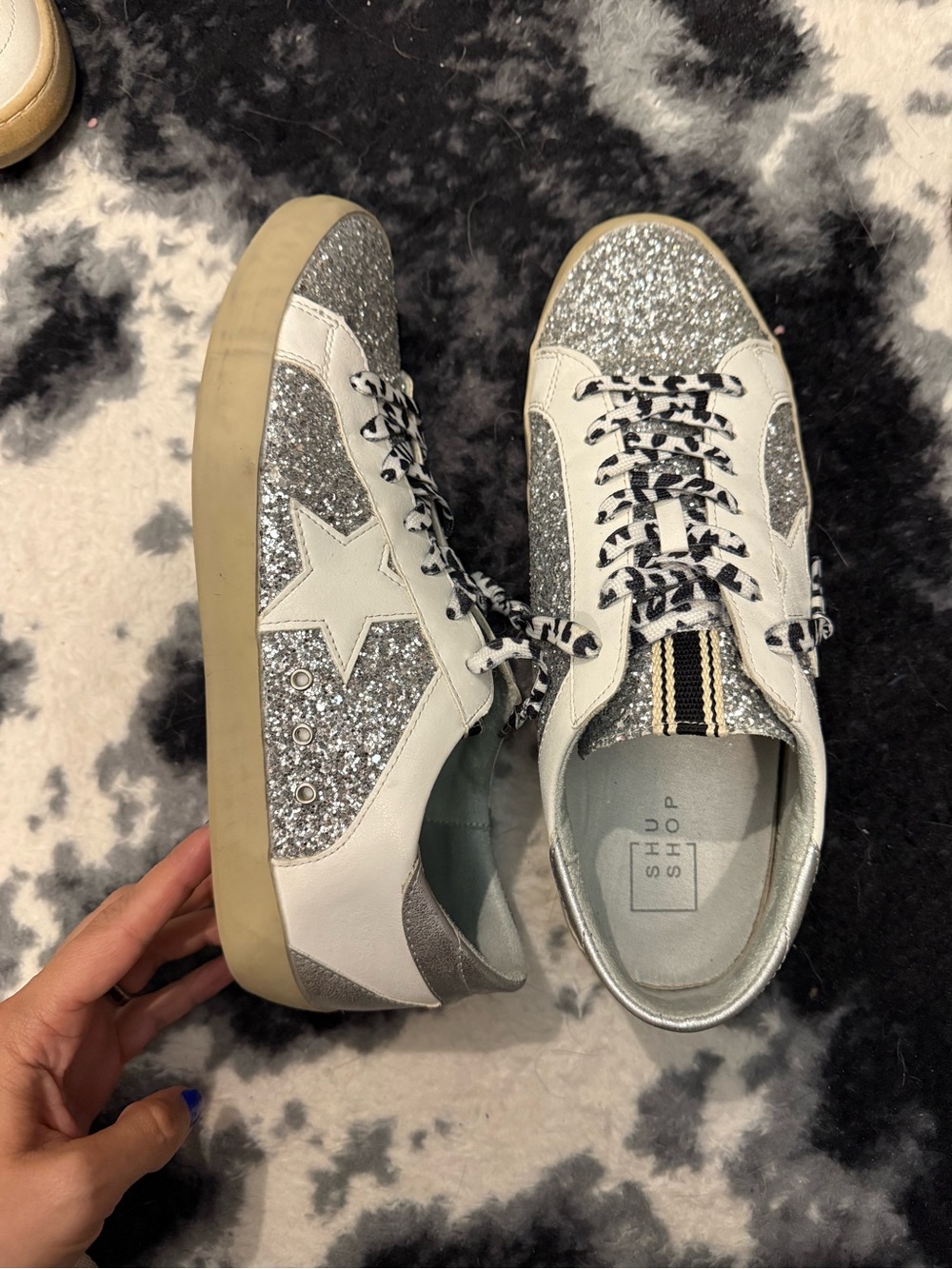 ShuShop Silver Glitter Star Sneakers with White Trim